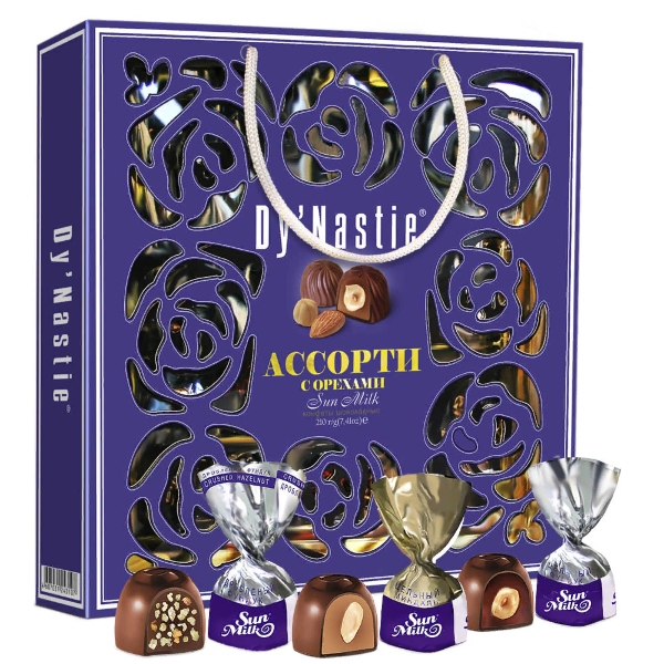№3 Династия Сумка Конфеты "Ассорти с орехами", 210г     в Кирово-чепецке